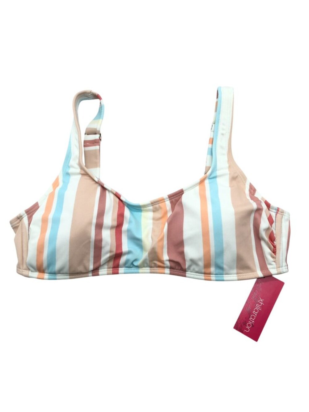 Xhilaration Bikini Top Striped Adjustable Strap Beige Blue White Size L